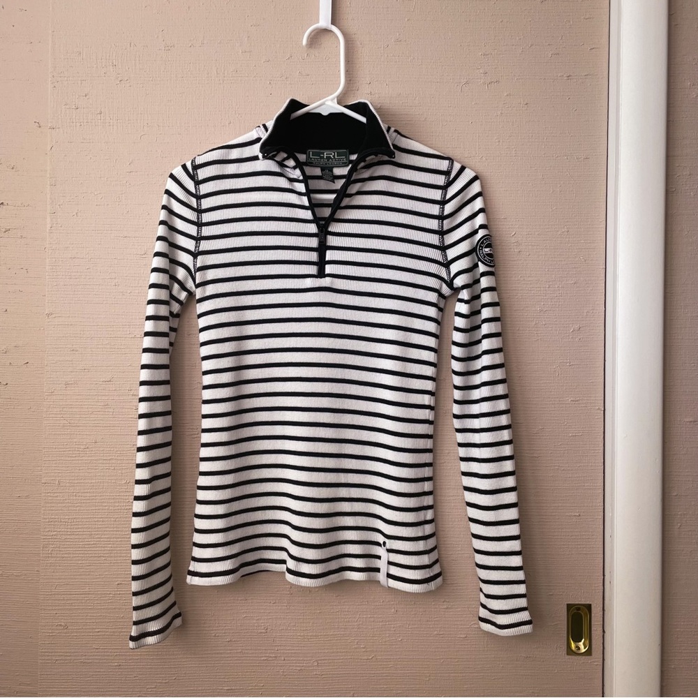 Lauren Ralph Lauren white striped 3/4 zip long sleeve